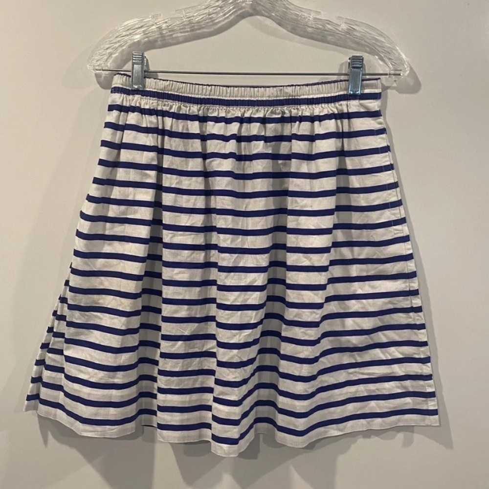 J Crew Blue‎ White Nautical Striped Cotton Skirt Pockets Womens Sm8 (760) - Picture 2 of 4
